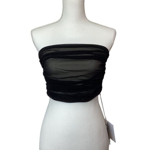 RUI Size L NWT ONYX Tube Top Beaded Pearl Cut Out Strapless Black Cream Stretchy - Picture 3 of 15